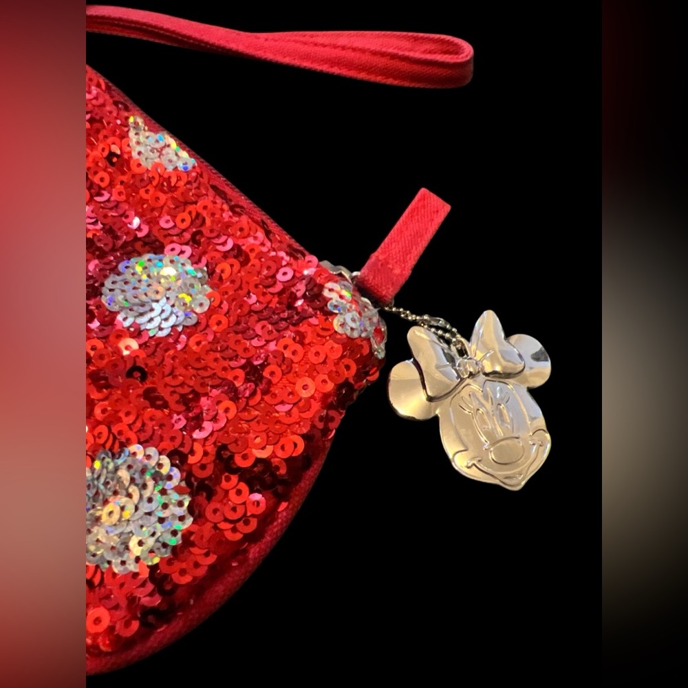 NWT Disney Parks Minnie Mouse Red Sequin Polka Dot Wristlet Gift Christmas Purse - Picture 2 of 6